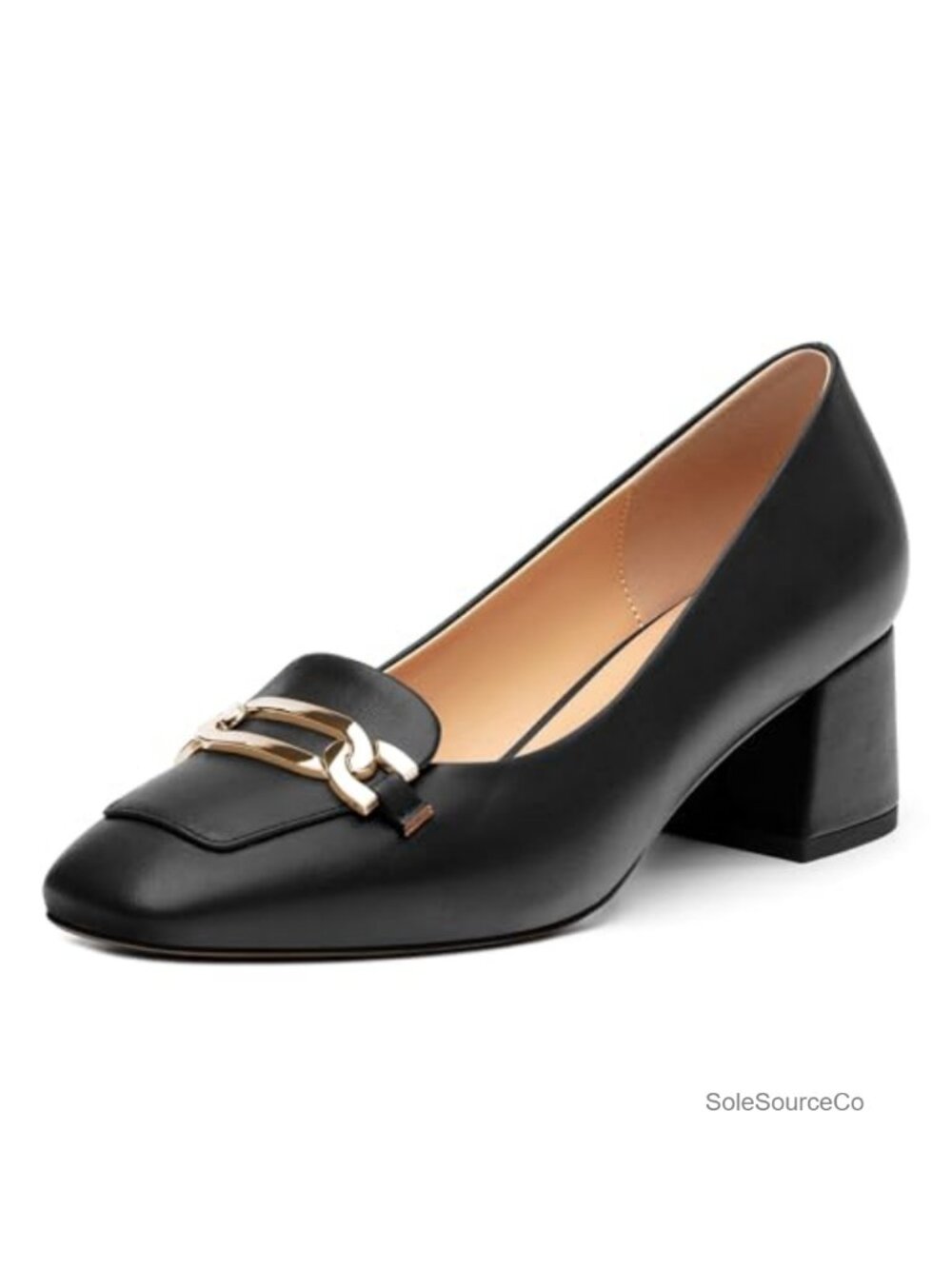 Women Square Toe Low Block Chunky Heel Slip On Pumps Comfort Work Shoes